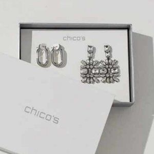 NWT Chico's Silver and Faux Diamonds Earrings Gift Set OS